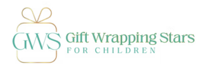 Gift Wrapping Stars for Children logo with a gold-outlined gift box and green text reading 'GWS Gift Wrapping Stars For Children'