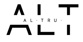 ALTRU logo with bold, geometric letters forming the word, featuring a central small 'AL · TRU' text and spaced letterforms.