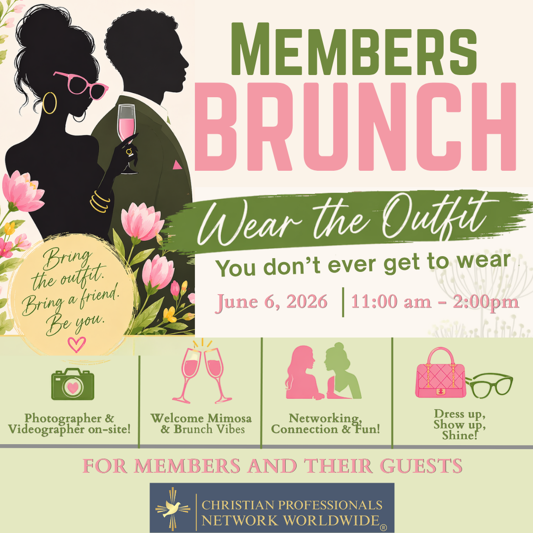 Poster for a Members Brunch event: silhouettes with flowers, large text 'MEMBERS BRUNCH' and 'Wear the Outfit', date June 6, 2026, 11:00 am–2:00 pm, for members and guests.
